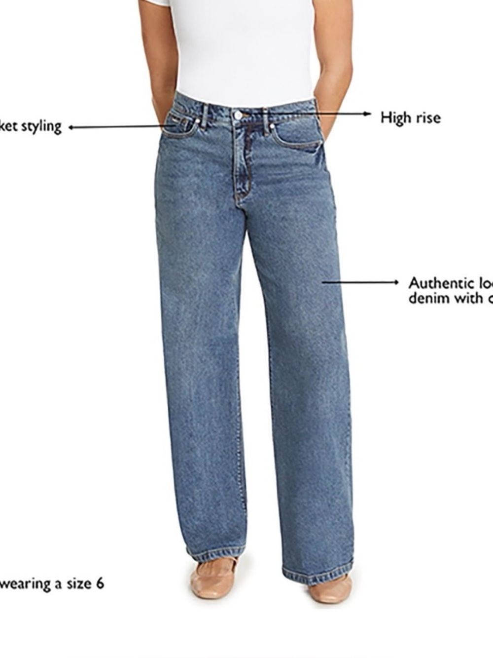 NEW Nine West Wide Leg High-Rise Jeans in Medium Wash Blue size 6 women’s NWT - Picture 4 of 10